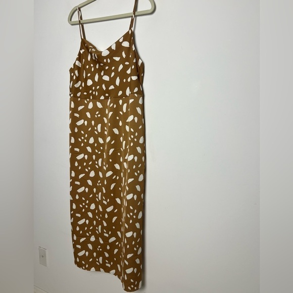 Old Navy Brown Cream Print Cowl Neck Satin Midi Slip Dress Size Medium - Picture 3 of 10